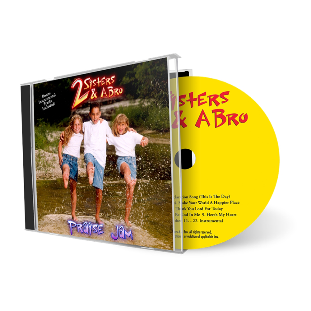 'Praise Jams' CD cover featuring three kids—two girls and one boy in the center—playing in a creek, capturing a fun moment of the Craft kids.
